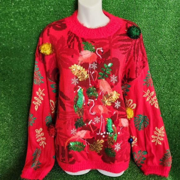 33 Degrees Sweaters - Tropical Holiday Ugly Sweater with Flamingos